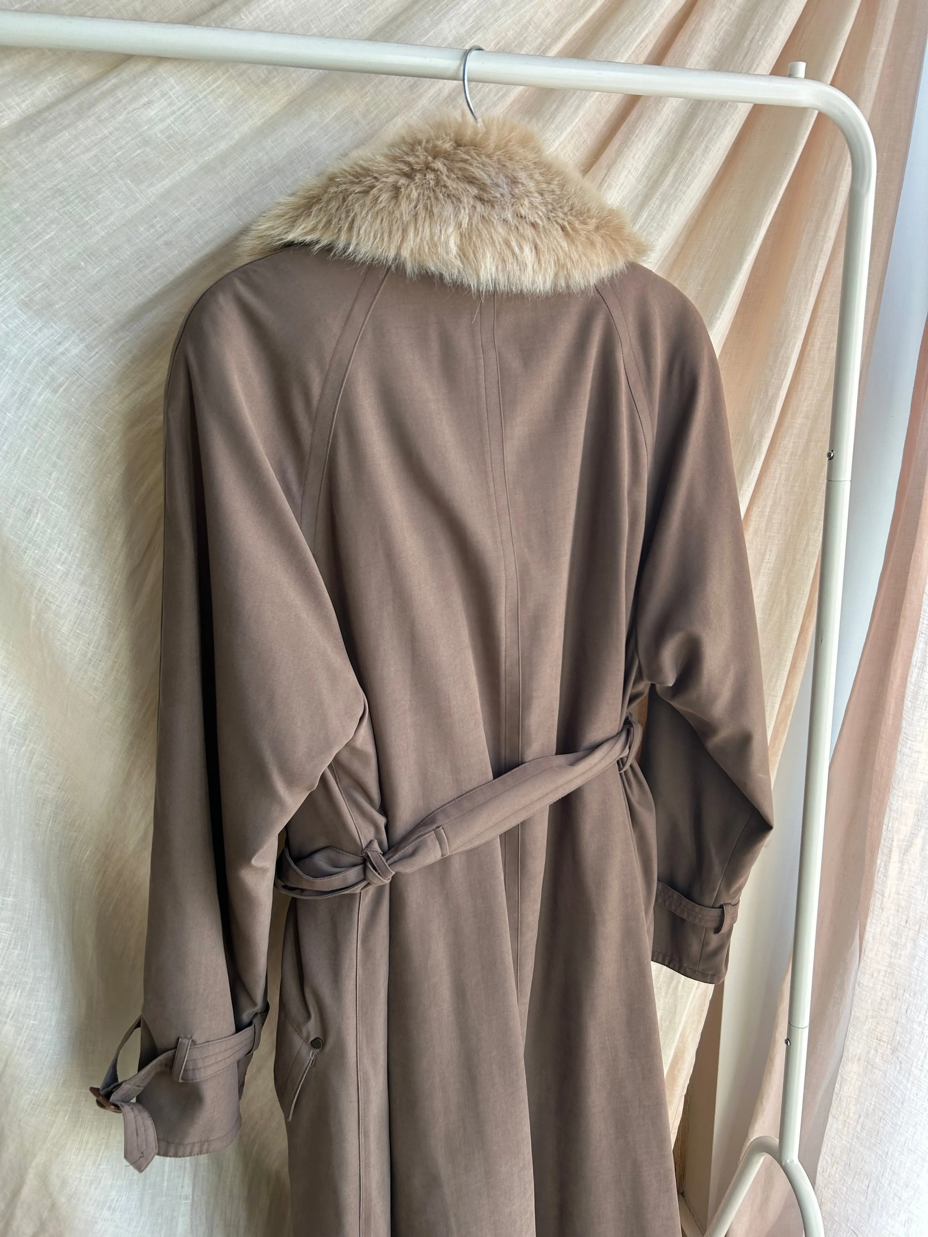 Fur Collar Trench Coat - S