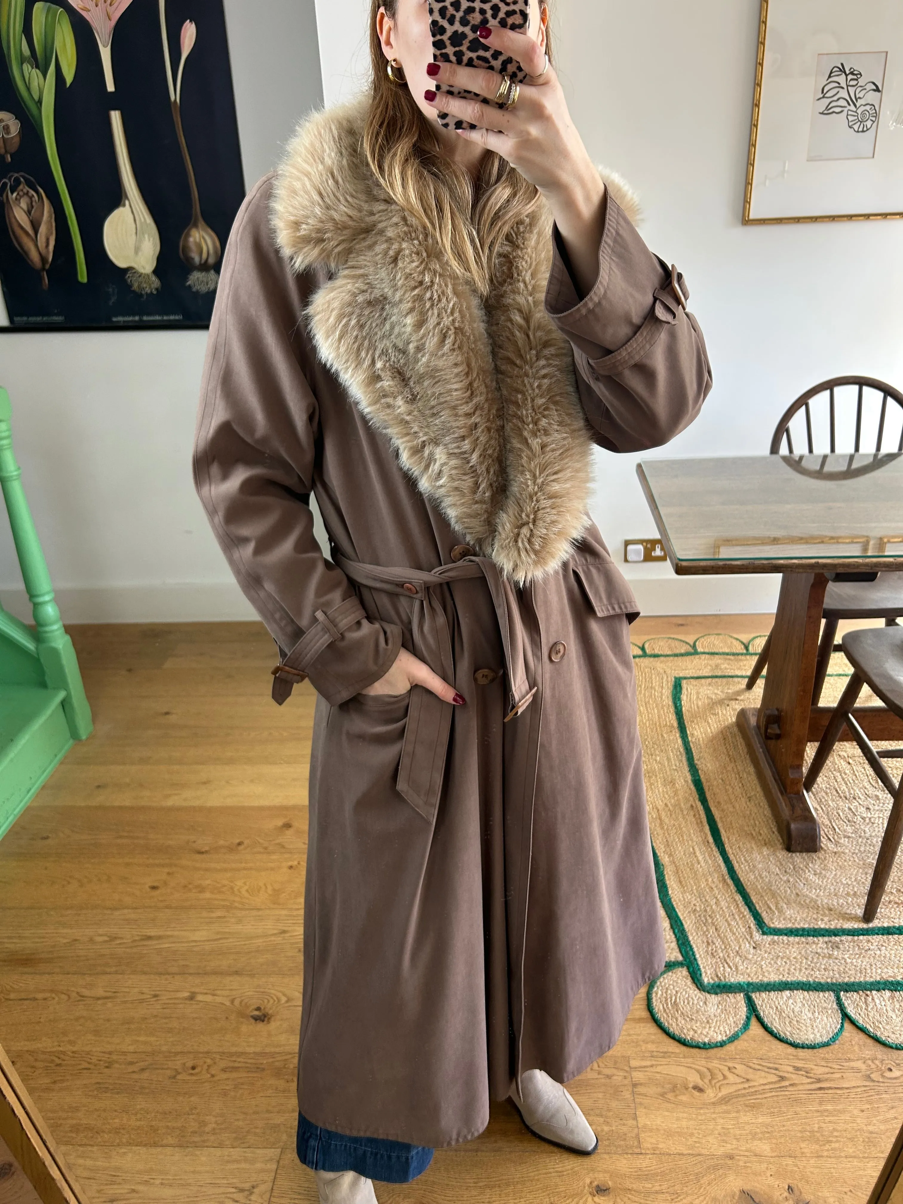 Fur Collar Trench Coat - S
