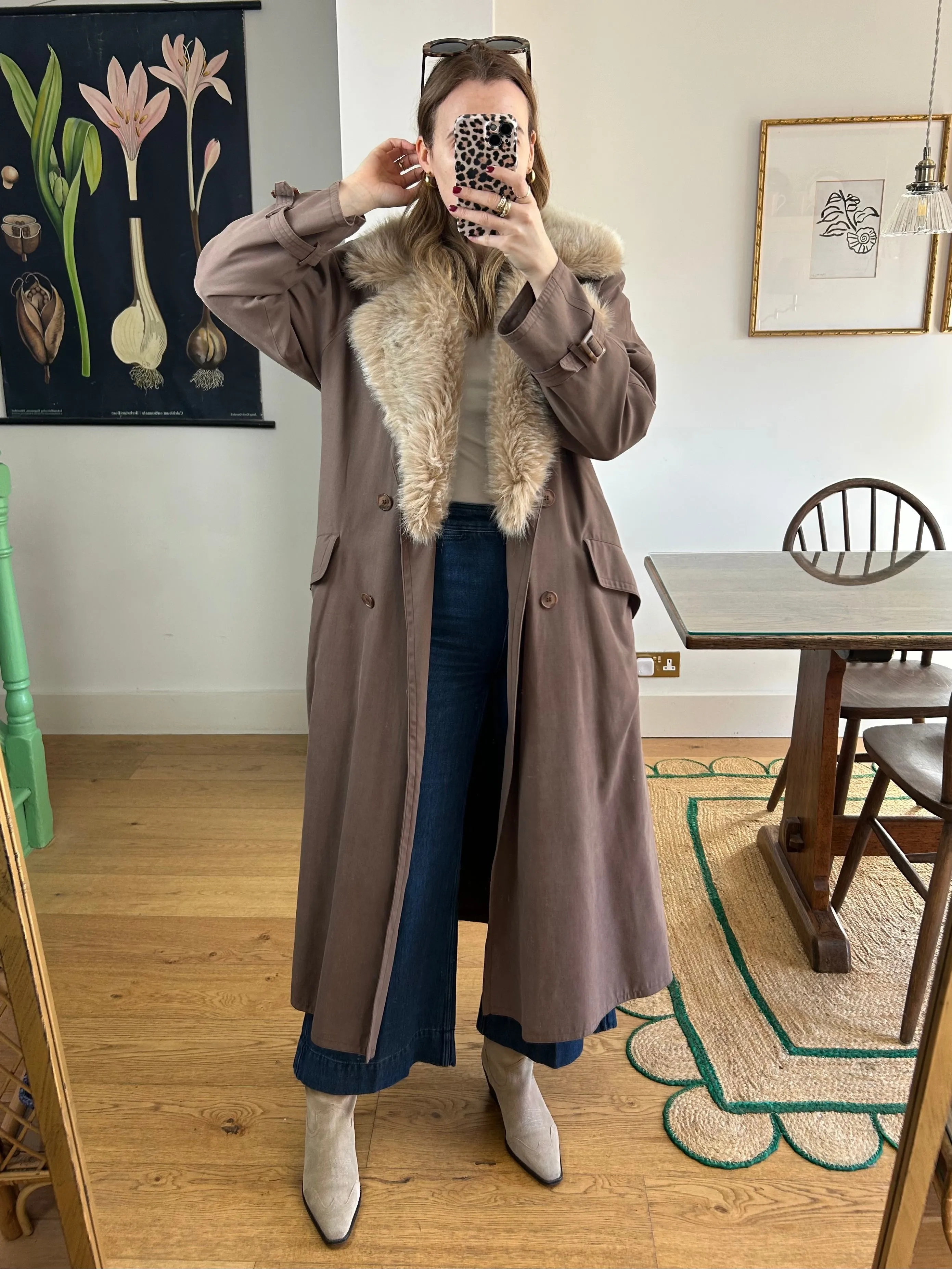 Fur Collar Trench Coat - S