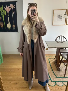Fur Collar Trench Coat - S