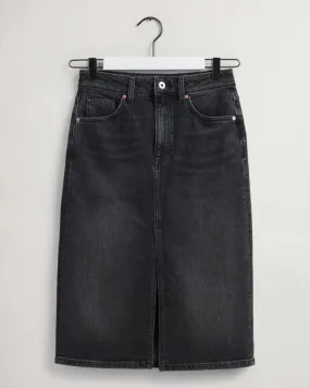 Gant Apparel Womens MIDI DENIM SKIRT WITH SLIT 952/BLACK BROKEN IN