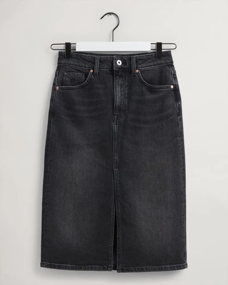 Gant Apparel Womens MIDI DENIM SKIRT WITH SLIT 952/BLACK BROKEN IN