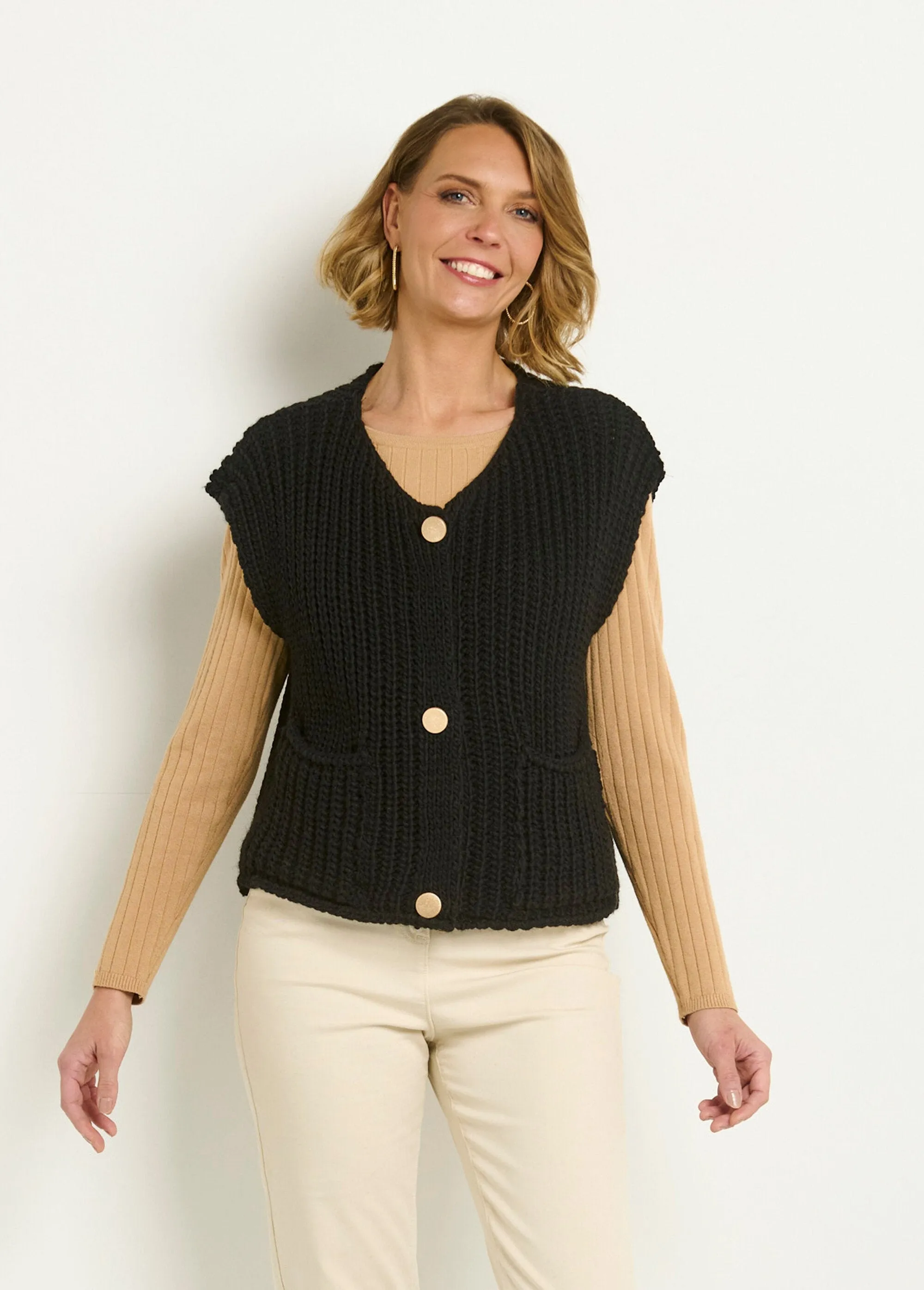 Gilet sans manches maille grosse jauge