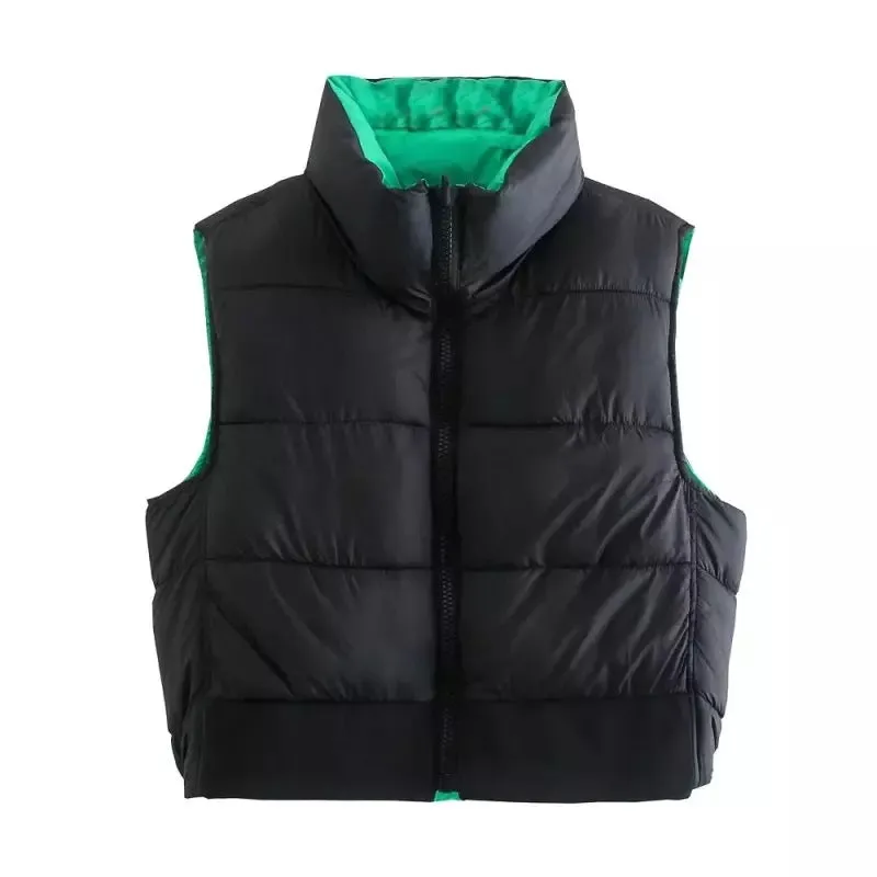GREEN AND BLACK CROPPED REVERSIBLE BODYWARMER