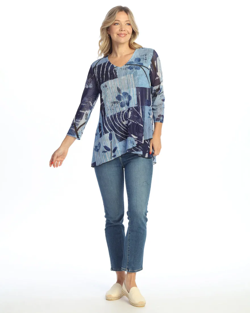 Hana Crepe Mesh Criss Cross Layer Hem Top