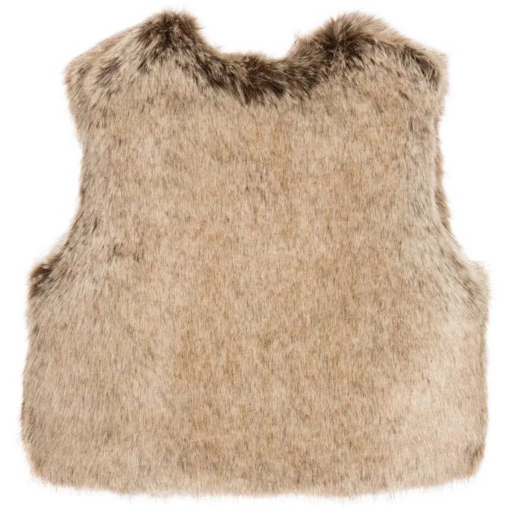 HELEN MOORE GIRLS DARK BEIGE FAUX FUR WAISTCOAT GILET 4-6 YEARS