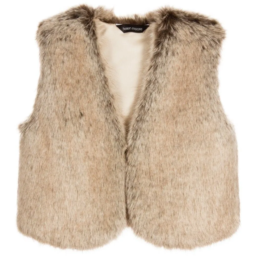 HELEN MOORE GIRLS DARK BEIGE FAUX FUR WAISTCOAT GILET 4-6 YEARS