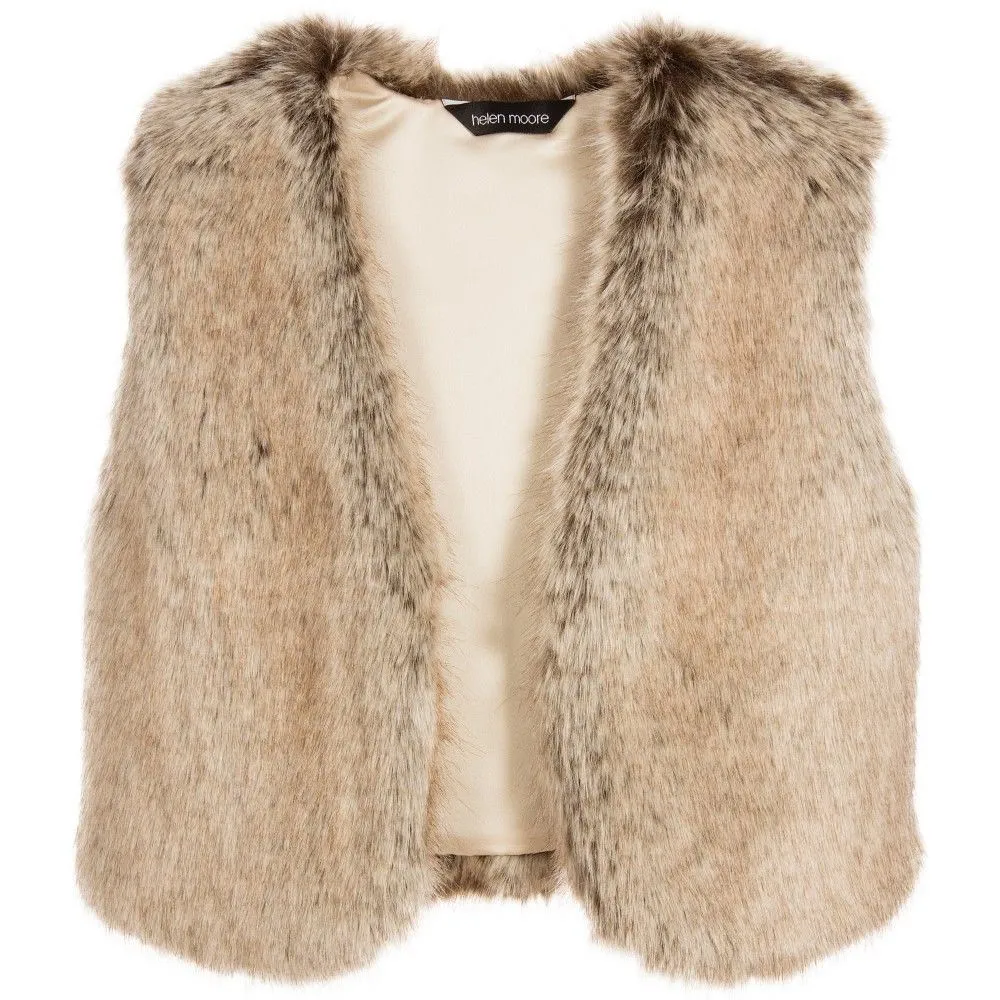 HELEN MOORE GIRLS DARK BEIGE FAUX FUR WAISTCOAT GILET 4-6 YEARS