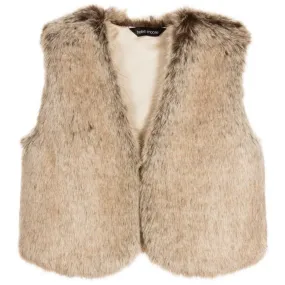 HELEN MOORE GIRLS DARK BEIGE FAUX FUR WAISTCOAT GILET 4-6 YEARS