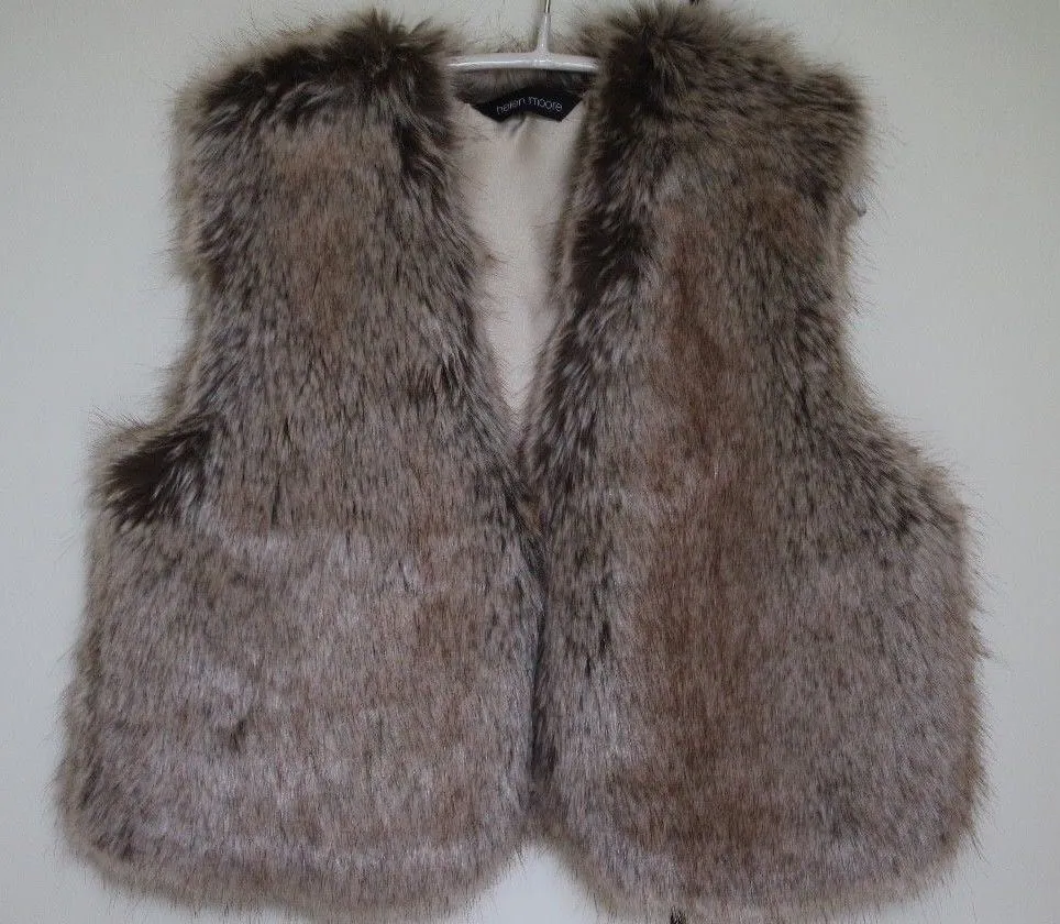 HELEN MOORE GIRLS DARK BEIGE FAUX FUR WAISTCOAT GILET 4-6 YEARS