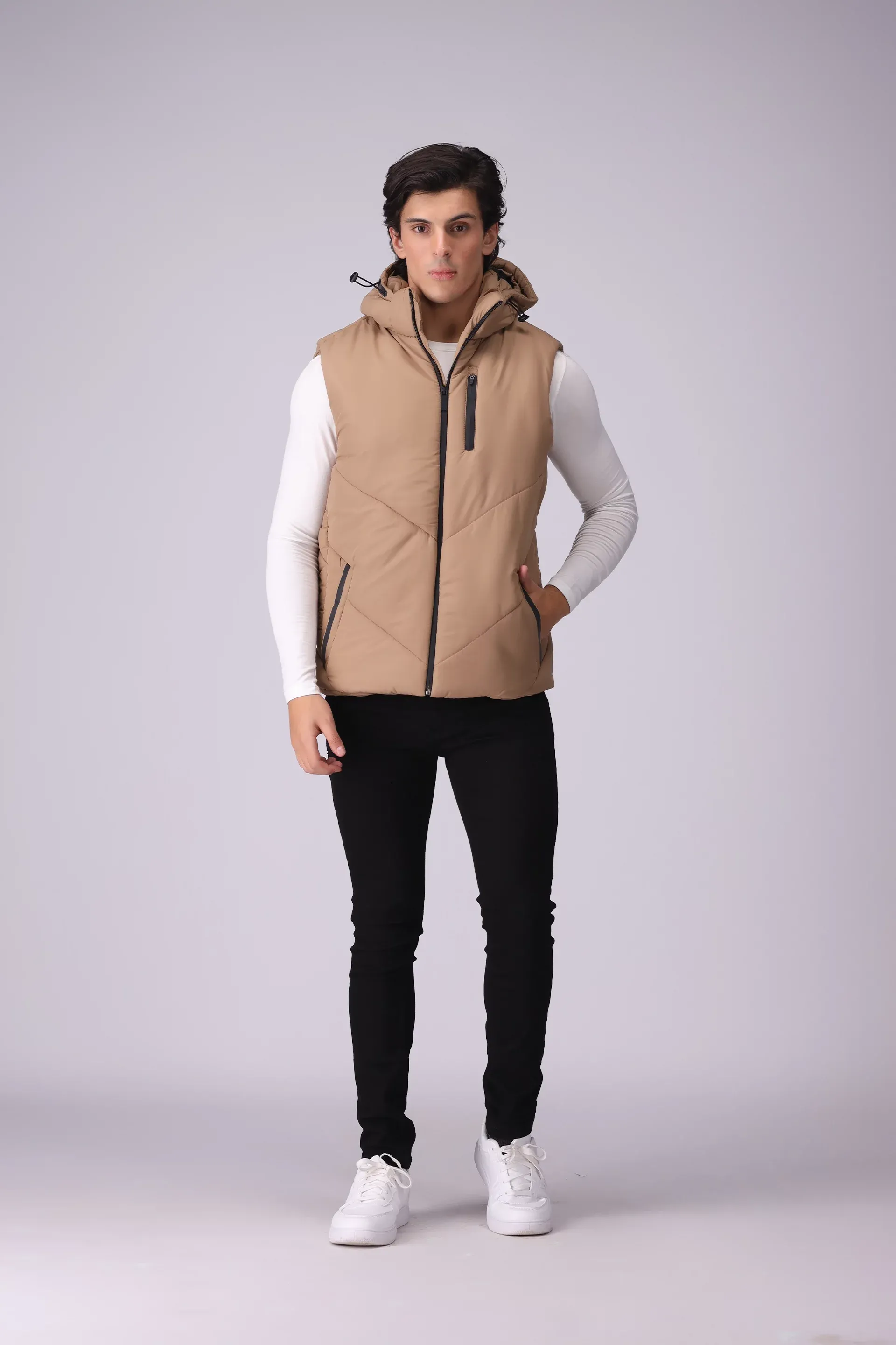 Hooded Gilet With Contrast Zippers