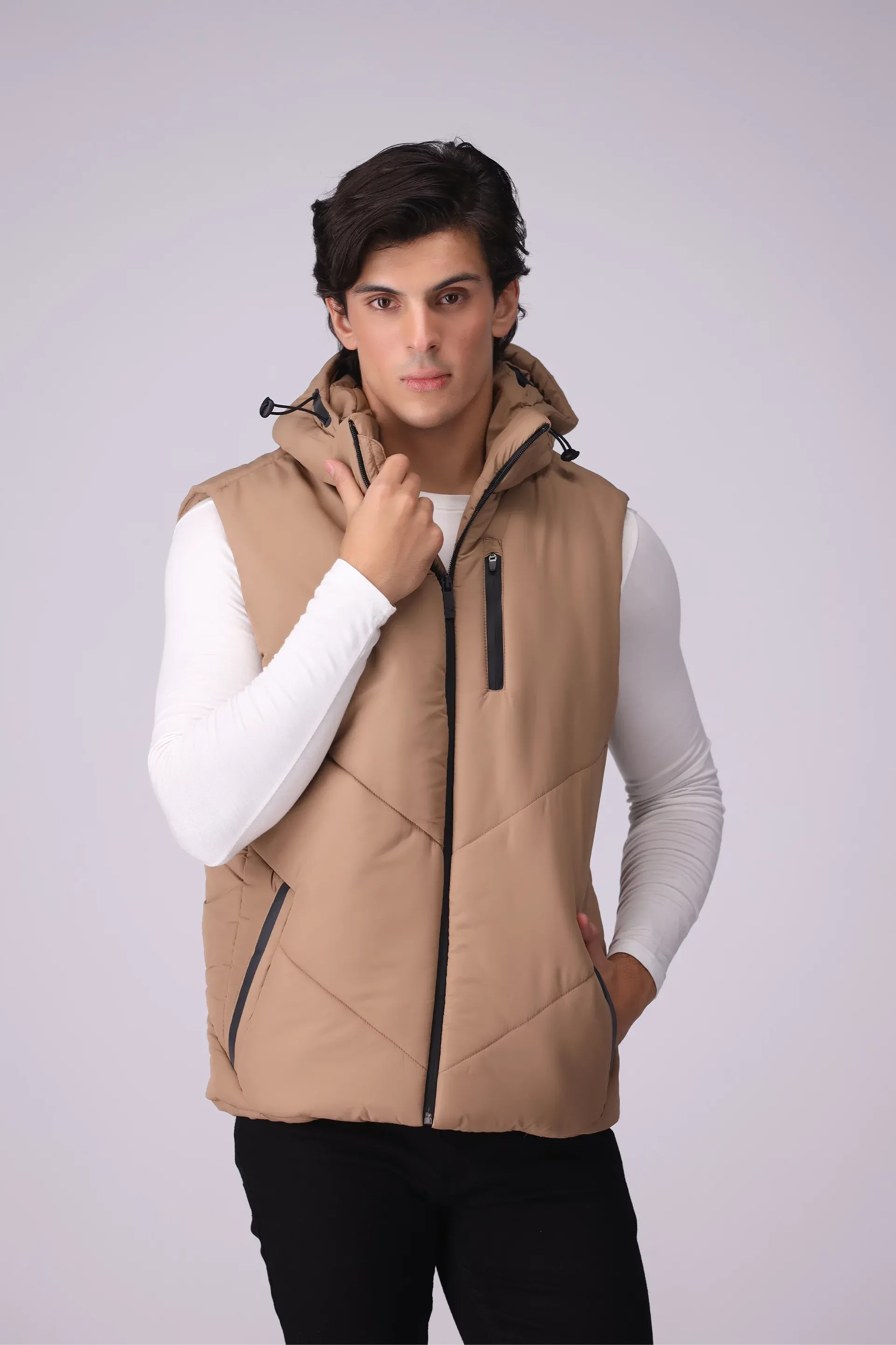 Hooded Gilet With Contrast Zippers
