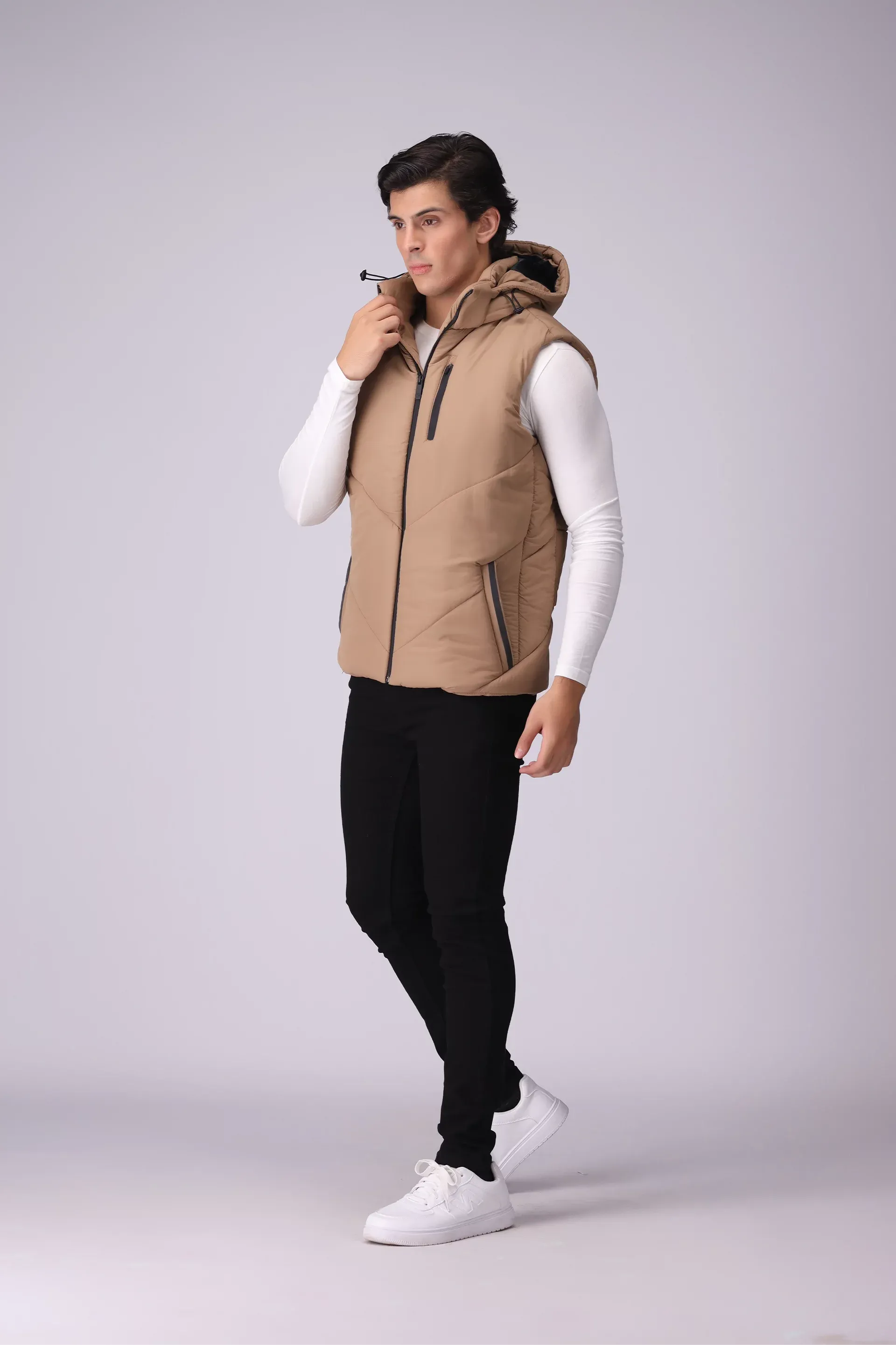 Hooded Gilet With Contrast Zippers