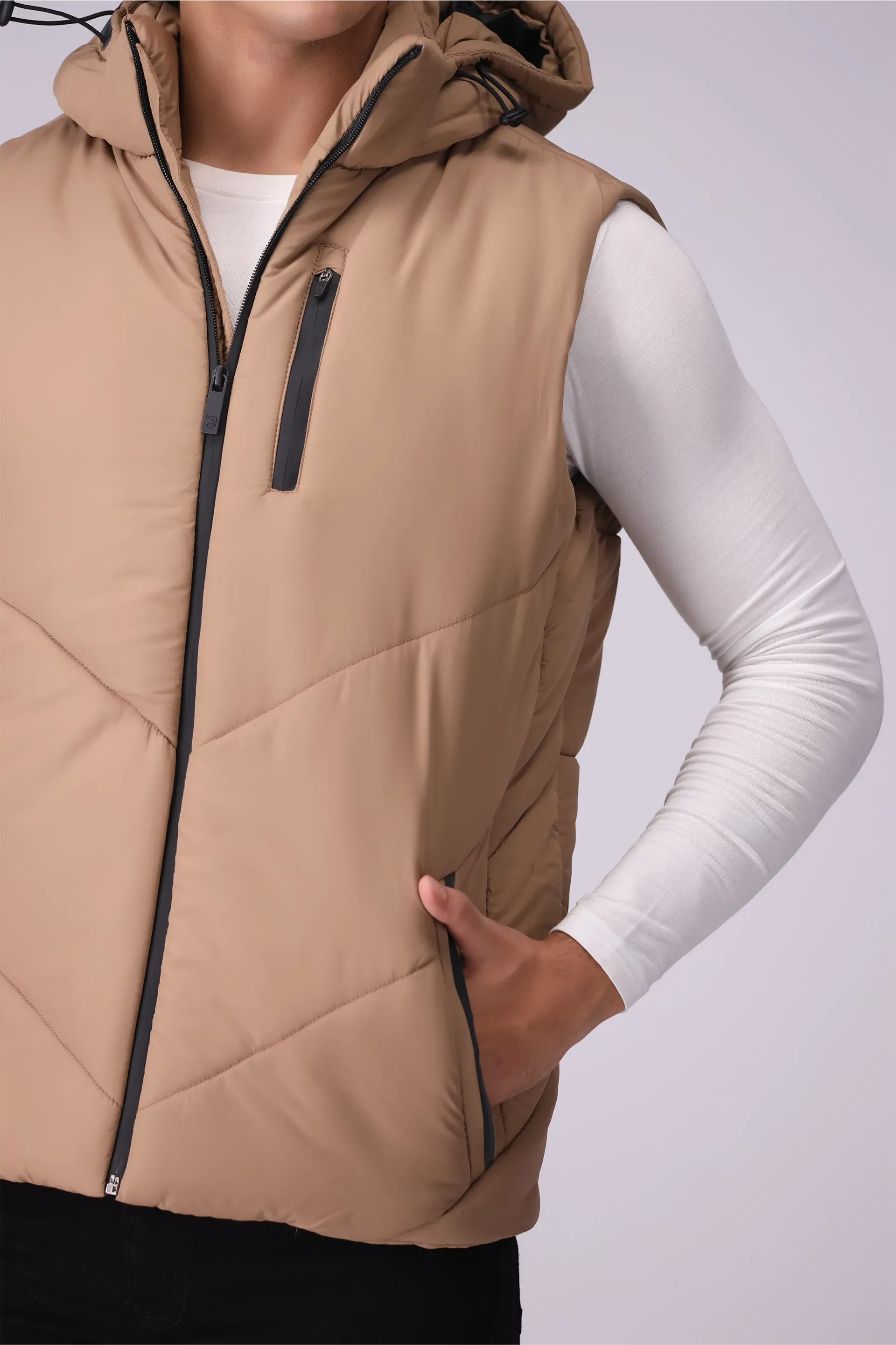 Hooded Gilet With Contrast Zippers