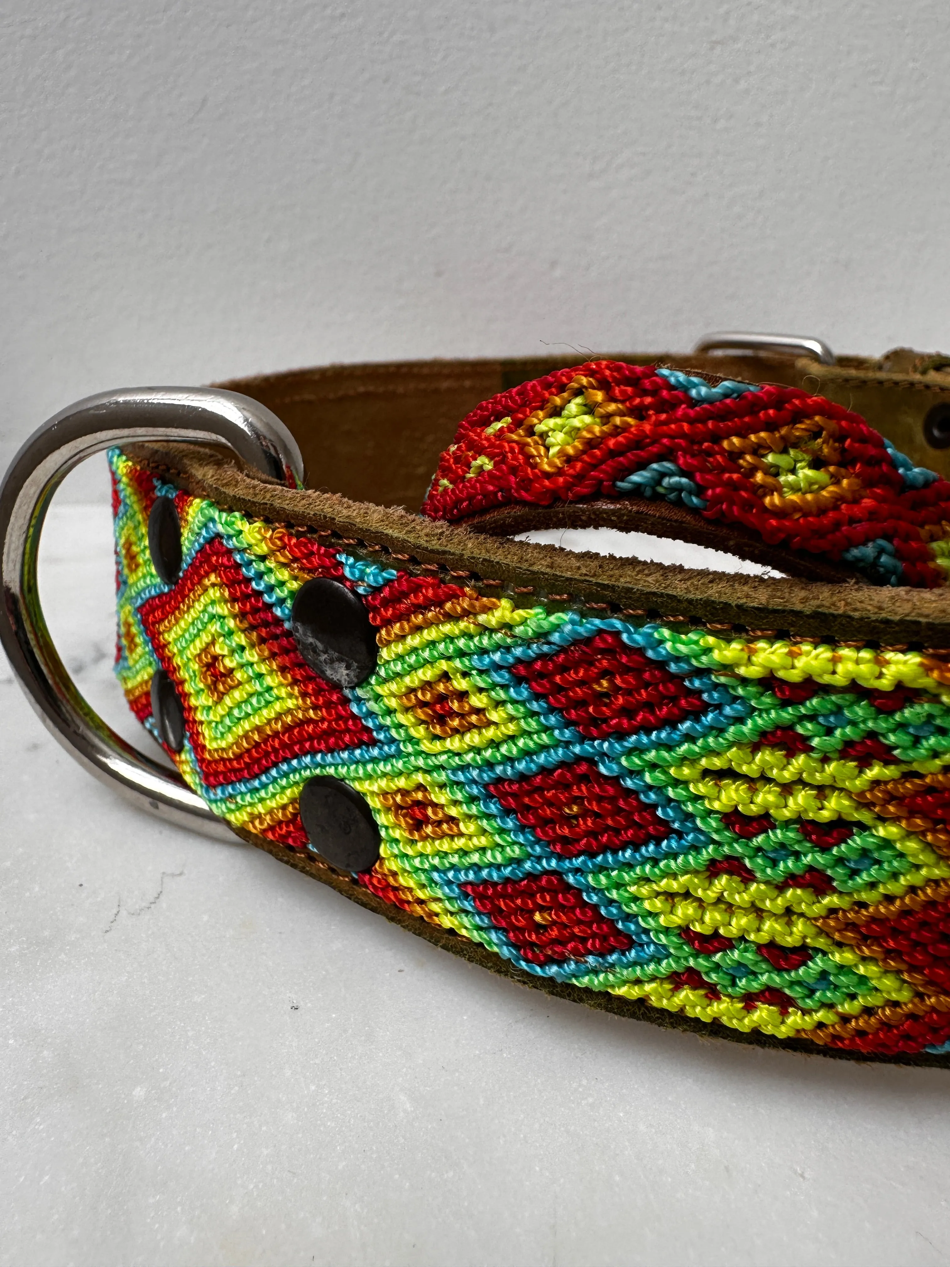 Huichol Leather Wide Dog Collar XL2