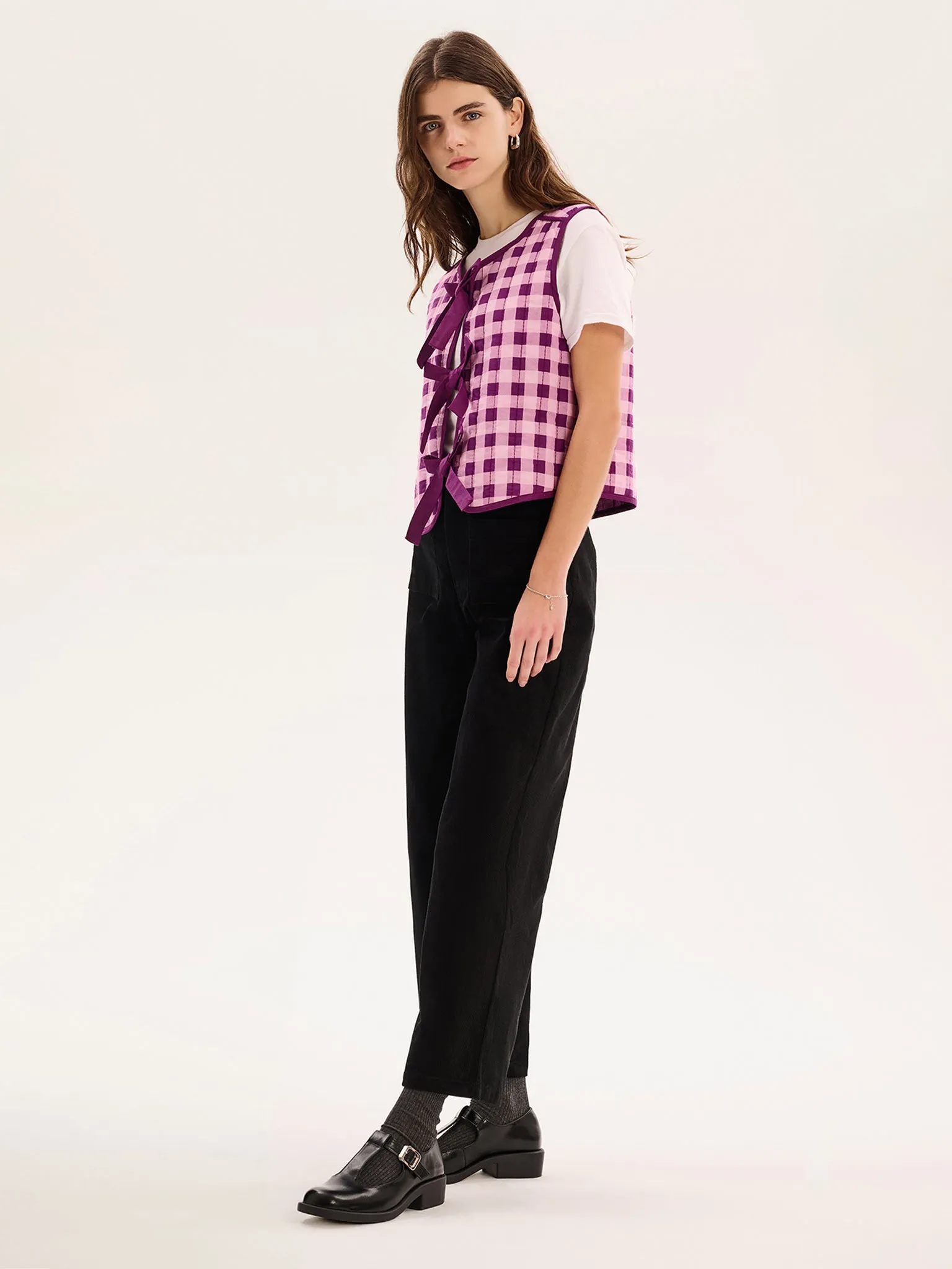 Jojo Quilted Gilet in Pink Gingham