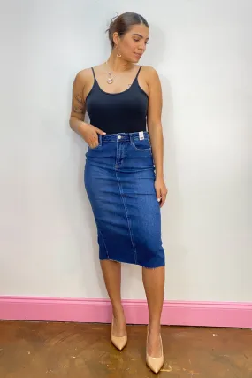 Judy Blue High Waist Back Slit Hem Mid Length Denim Skirt 2831