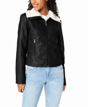 Juniors' Faux-Fur-Collar Moto Jacket