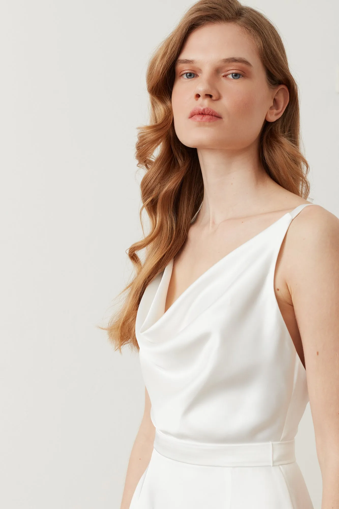 KAMEA white satin midi wedding dress