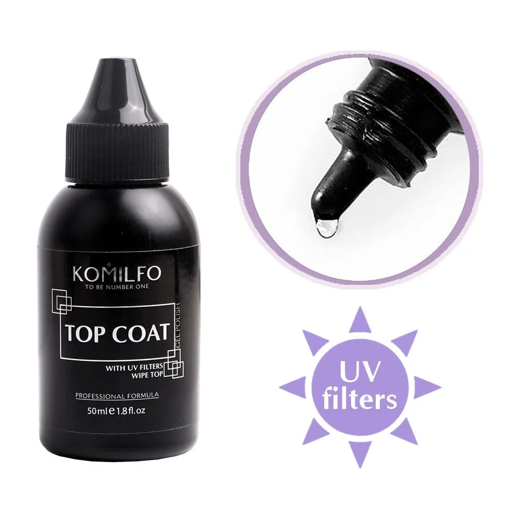 KOMILFO WIPE TOP – TOP FOR GEL POLISH WITH A STICKY LAYER, 50 ML (WITHOUT BRUSH) 145001