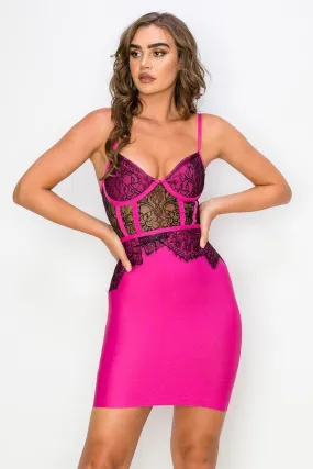 lace overlay bandage bustier dress