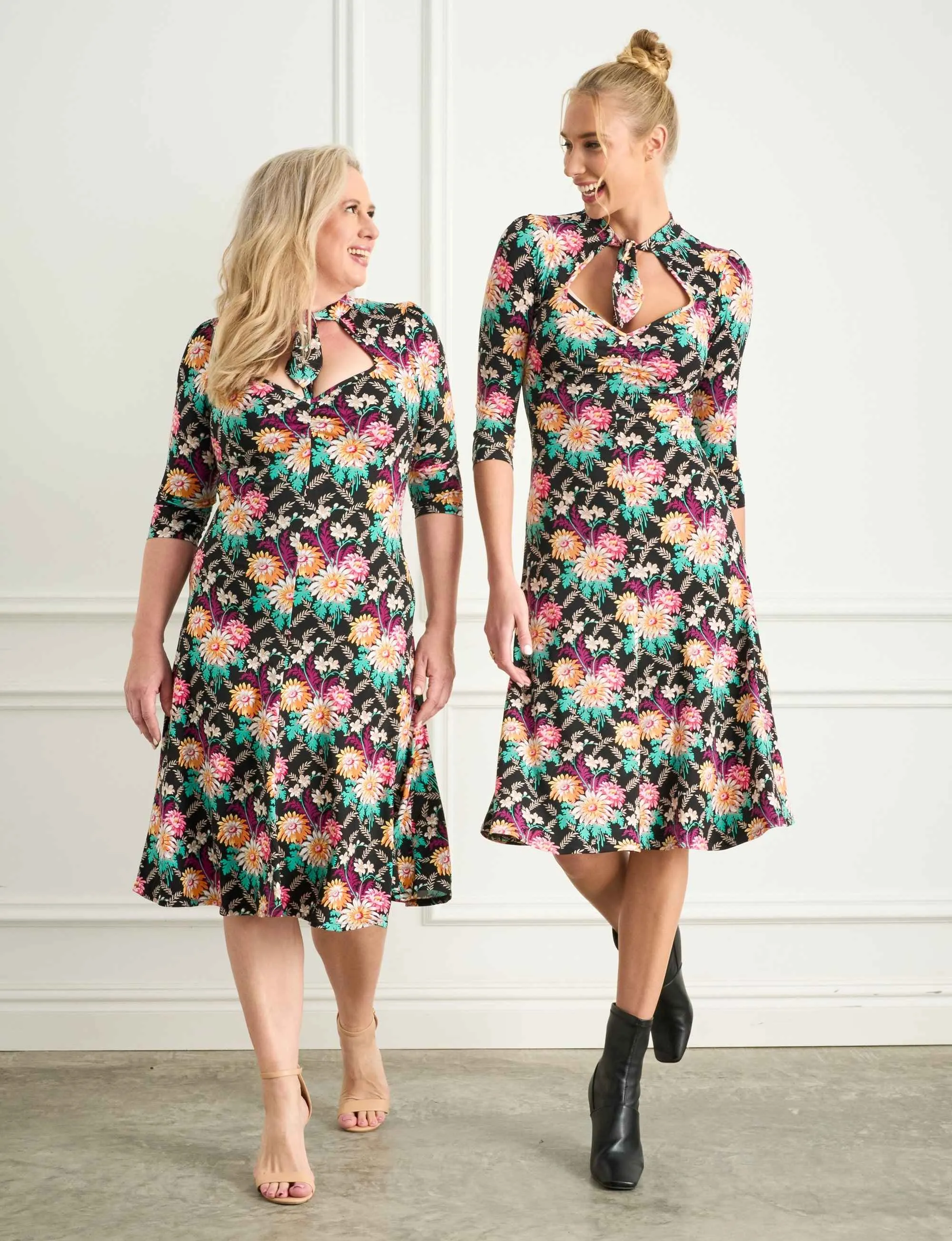 Lana 'Darling Dahlias' Sweetheart Dress with Necktie FINAL SALE