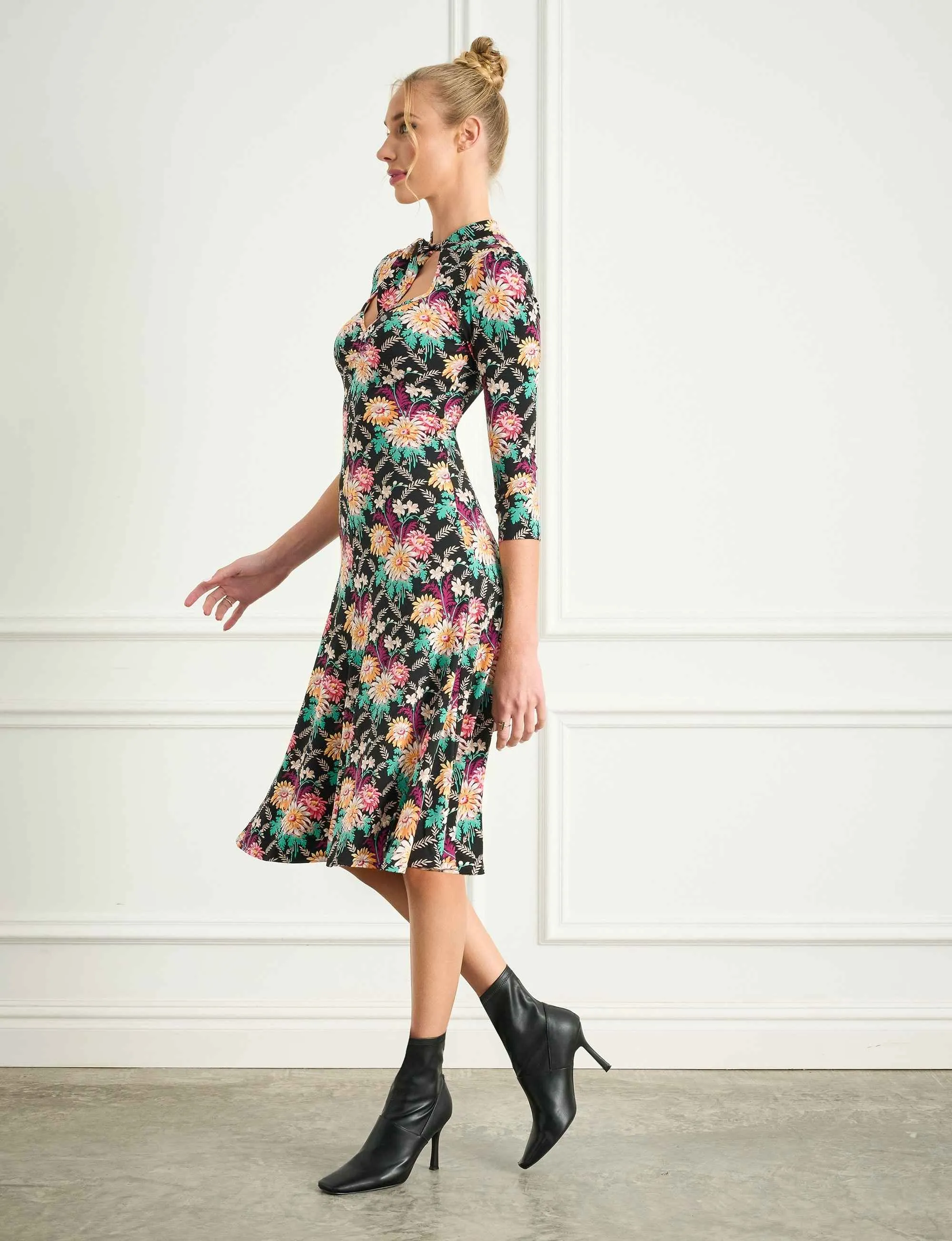Lana 'Darling Dahlias' Sweetheart Dress with Necktie FINAL SALE