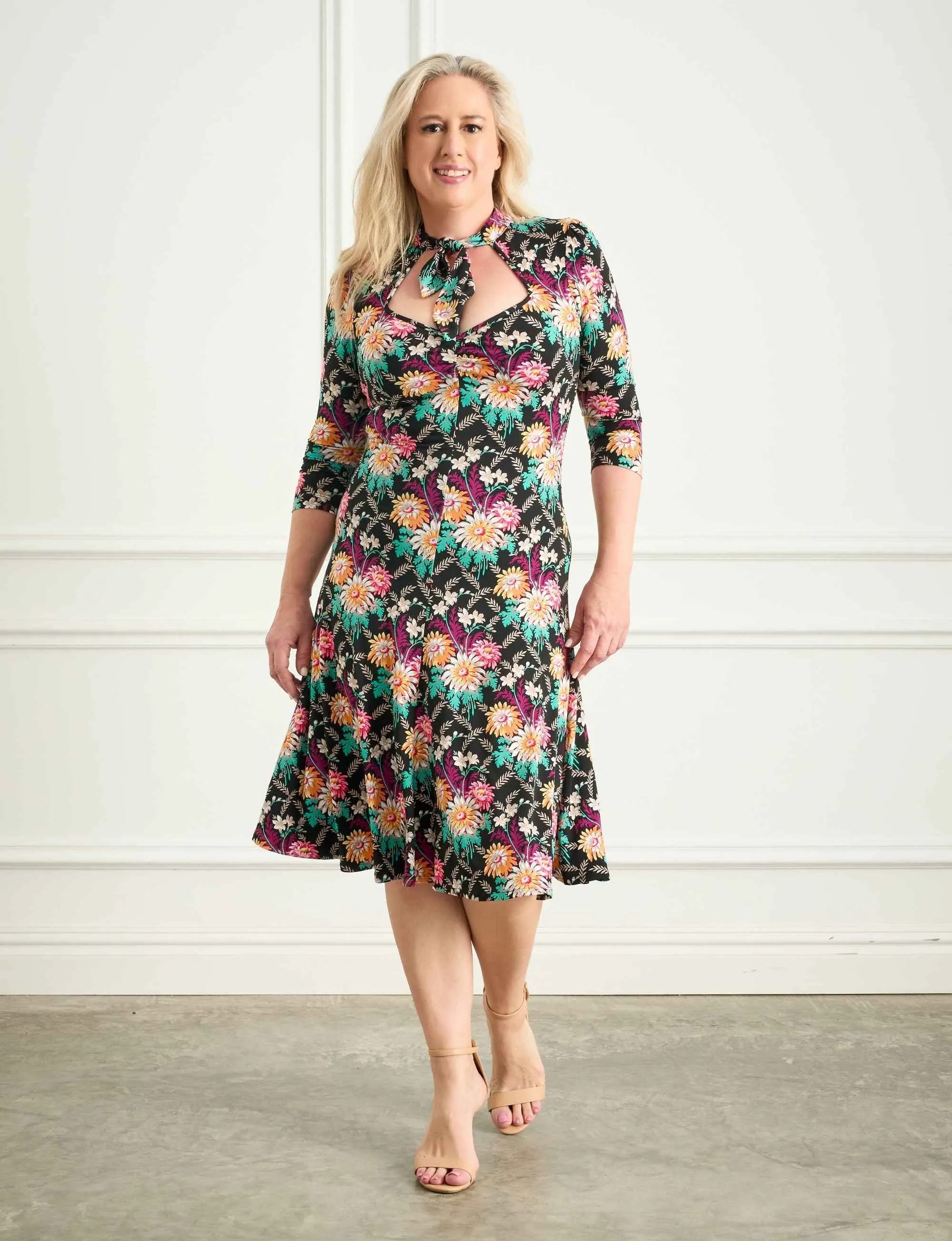 Lana 'Darling Dahlias' Sweetheart Dress with Necktie FINAL SALE