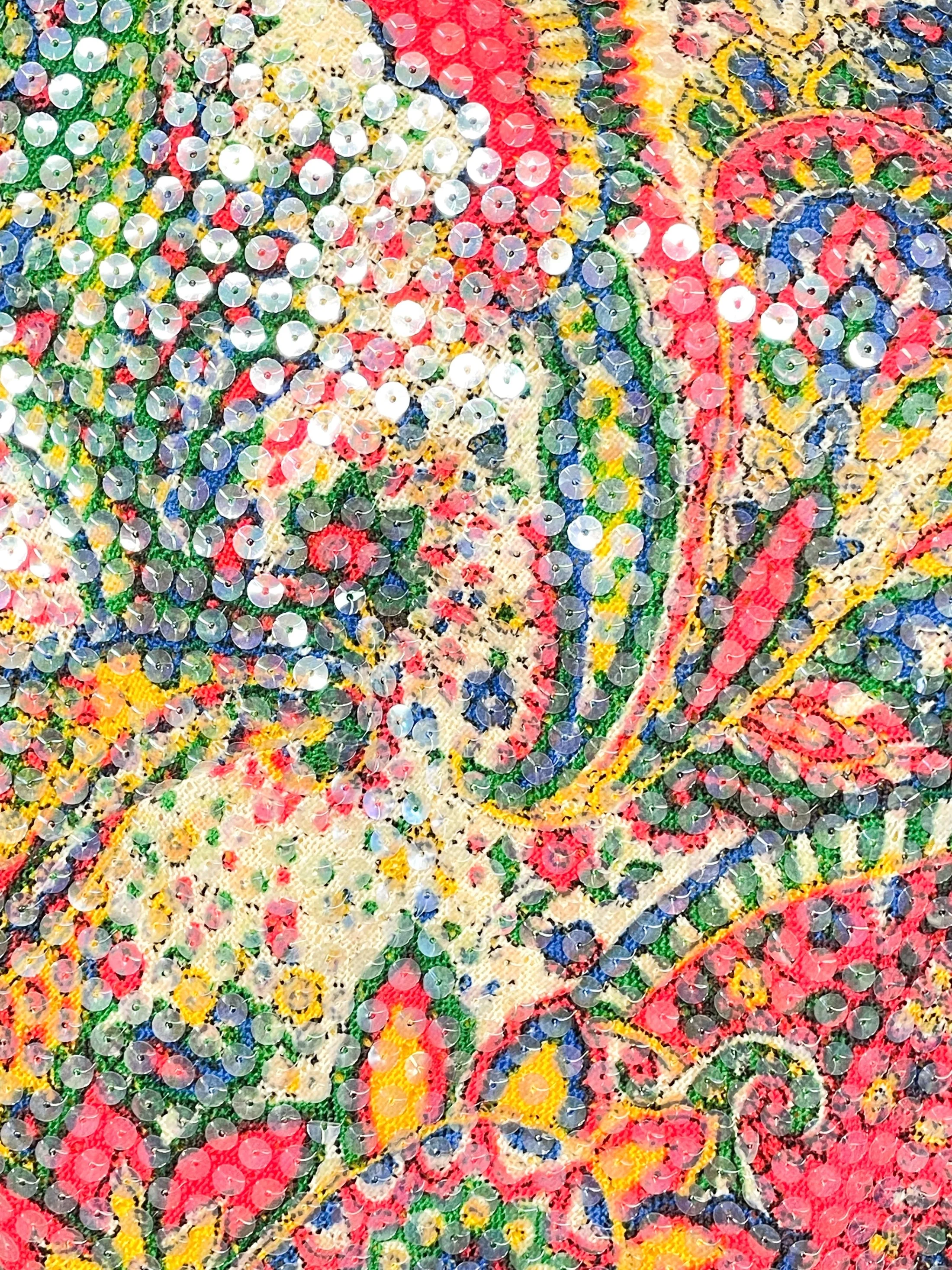 Leo Narducci Vintage 60s Paisley Print Sparkle Dress, Mod Sequin Party Dress XS/S