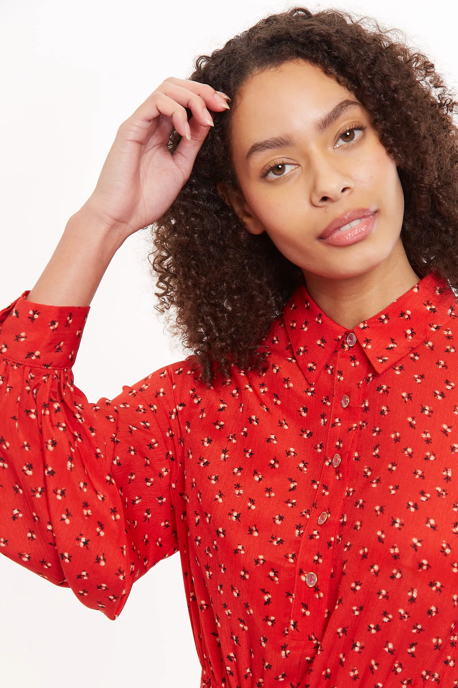 Leonie Double Bud Print Long Sleeve Shirt Dress