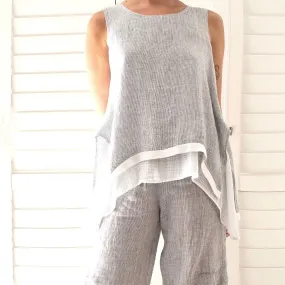 Linen Striped Swing Top with Linen Gauze layering