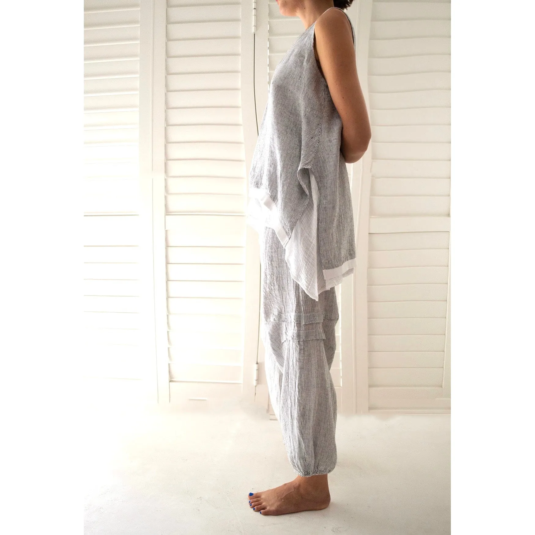 Linen Striped Swing Top with Linen Gauze layering