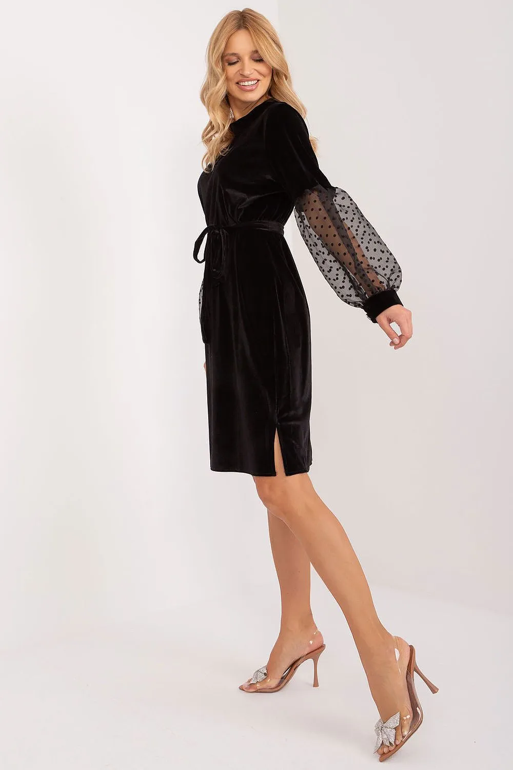 Long sleeves knee length evening dress