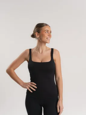 Lux Built-In Square Tank Top - Charcoal