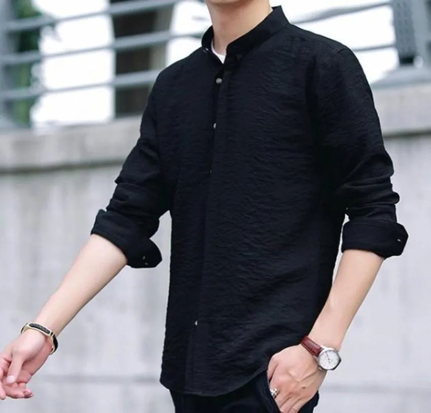 Mens Stand Collar Button Front Shirt