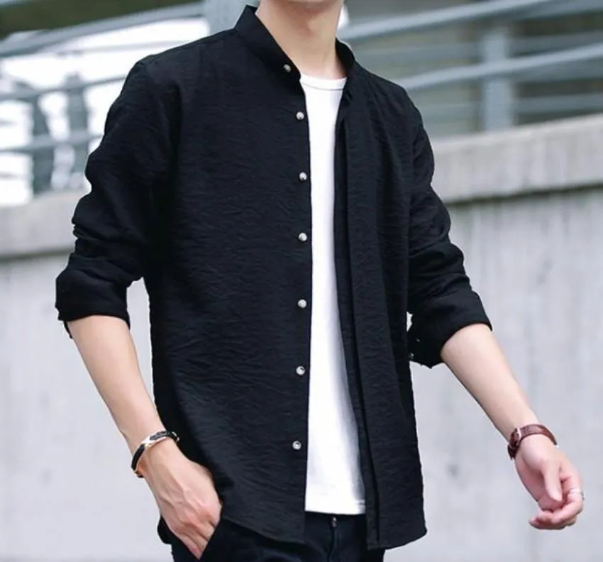 Mens Stand Collar Button Front Shirt