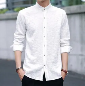 Mens Stand Collar Button Front Shirt
