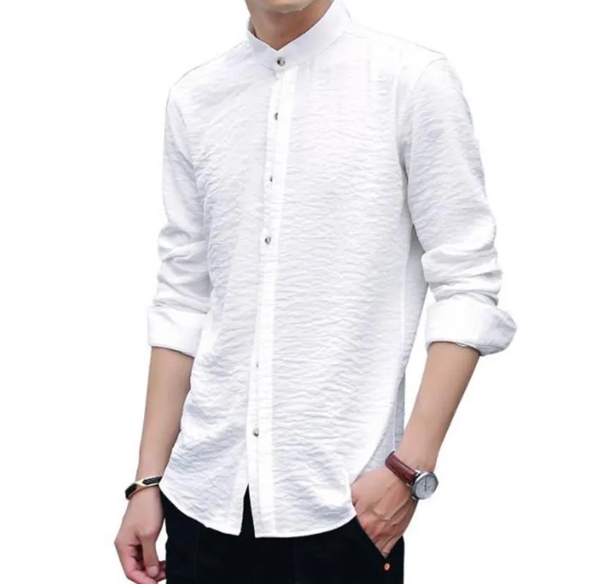 Mens Stand Collar Button Front Shirt