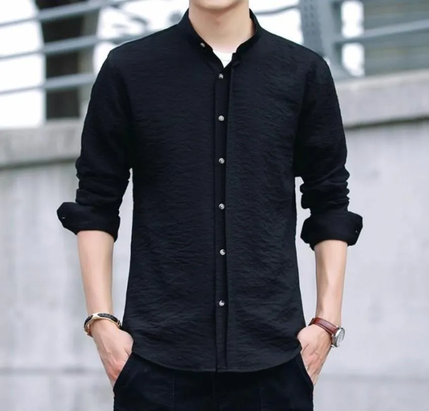 Mens Stand Collar Button Front Shirt