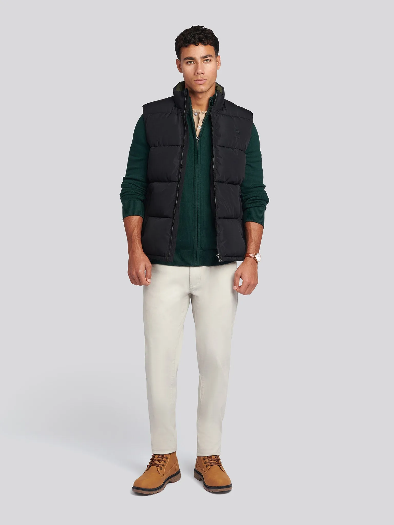 Mens Thick Quilted Gilet in Black