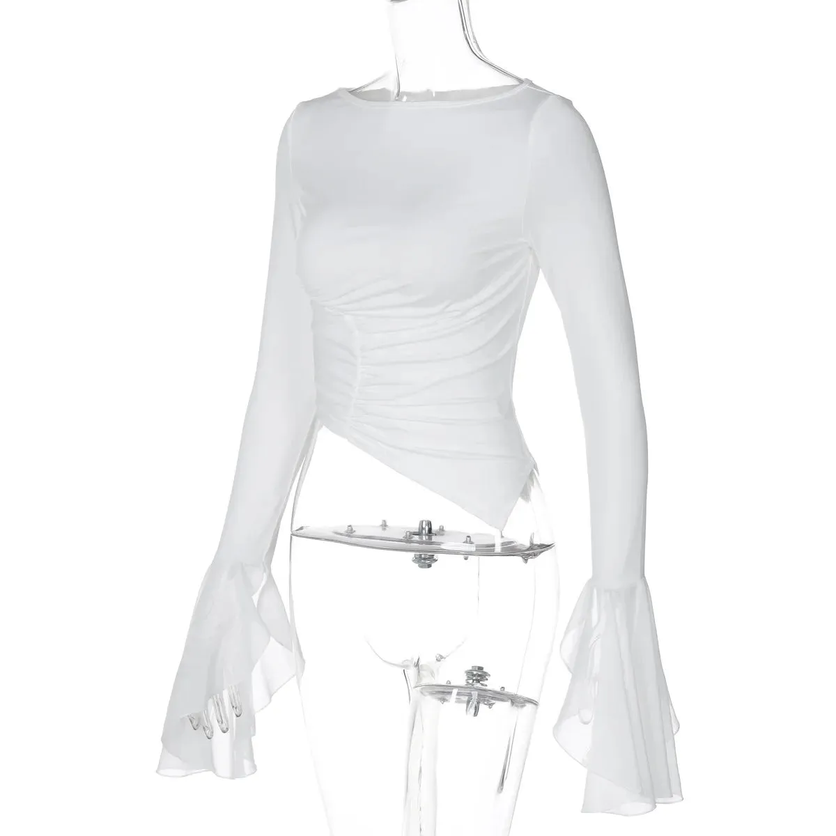 Mesh White Flare Sleeve Top