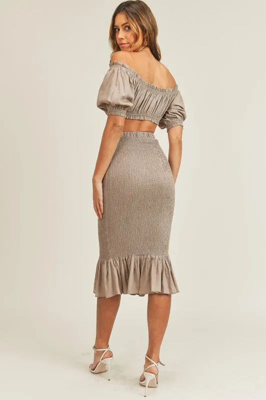Mocha Off Shoulder, Skirt Set