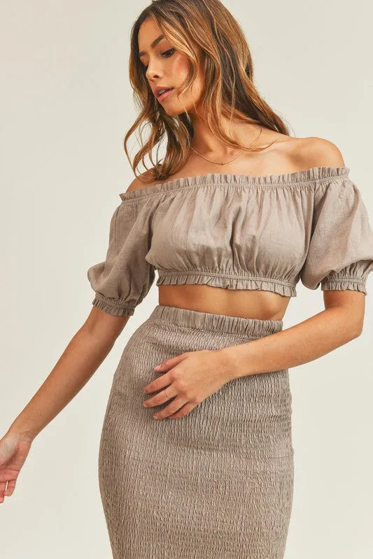 Mocha Off Shoulder, Skirt Set