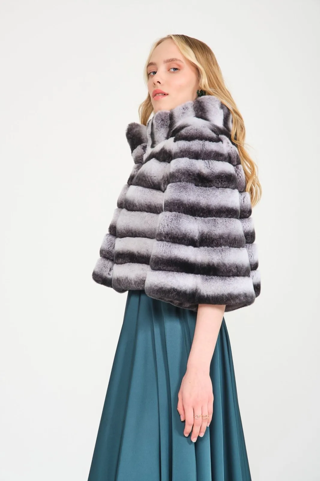 Naturel Chinchilla Pattern Rex Fur Jacket