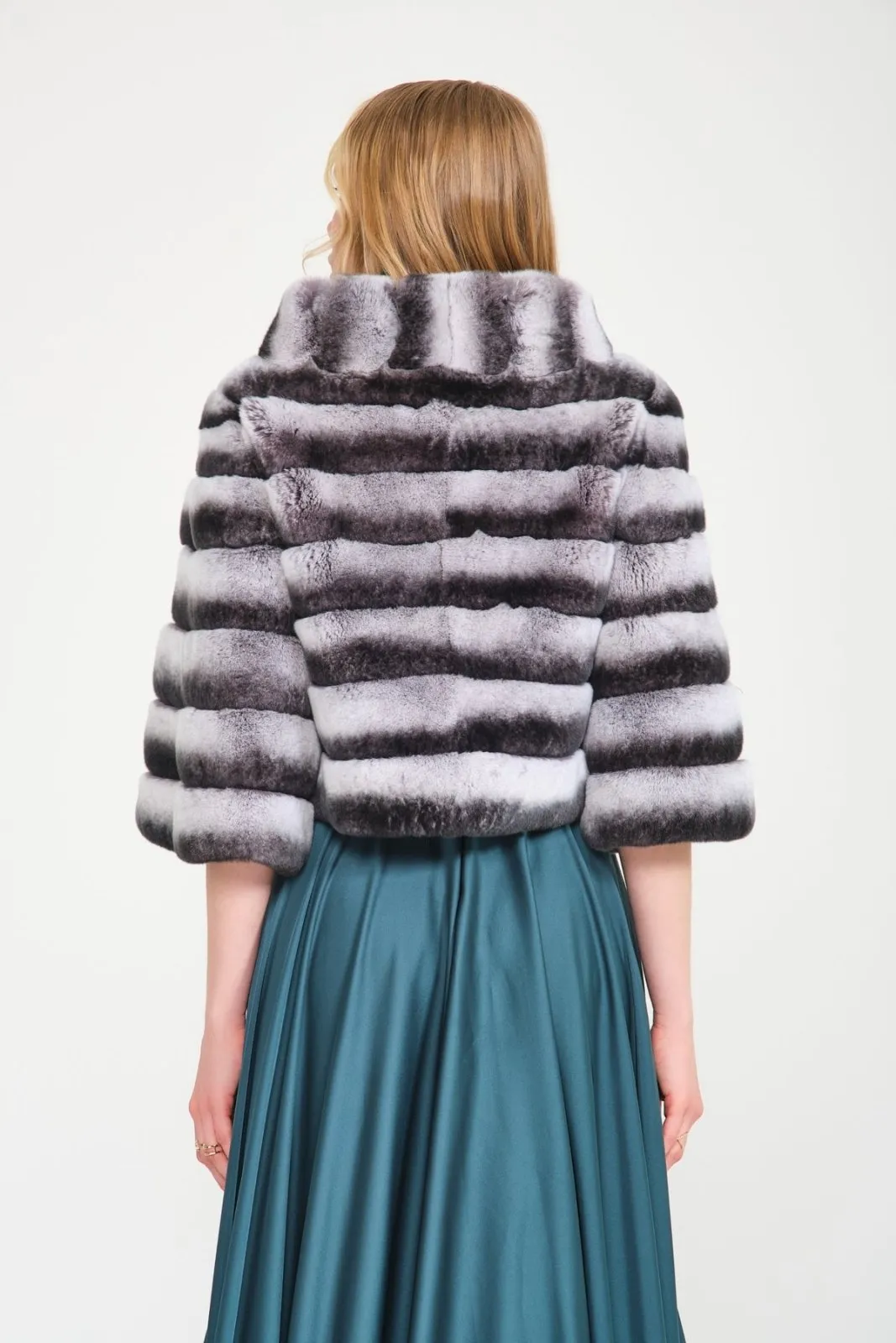 Naturel Chinchilla Pattern Rex Fur Jacket