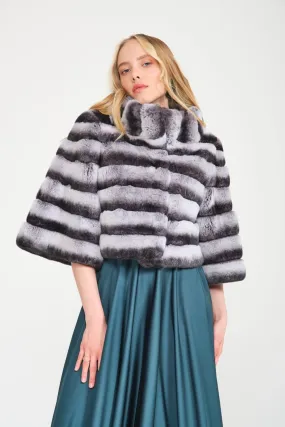 Naturel Chinchilla Pattern Rex Fur Jacket