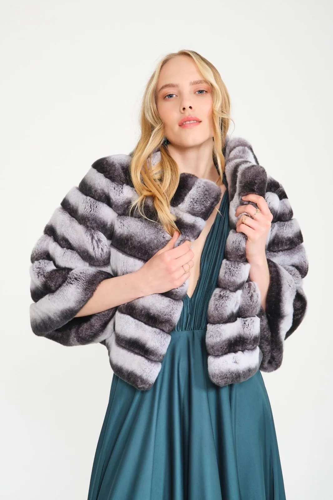 Naturel Chinchilla Pattern Rex Fur Jacket