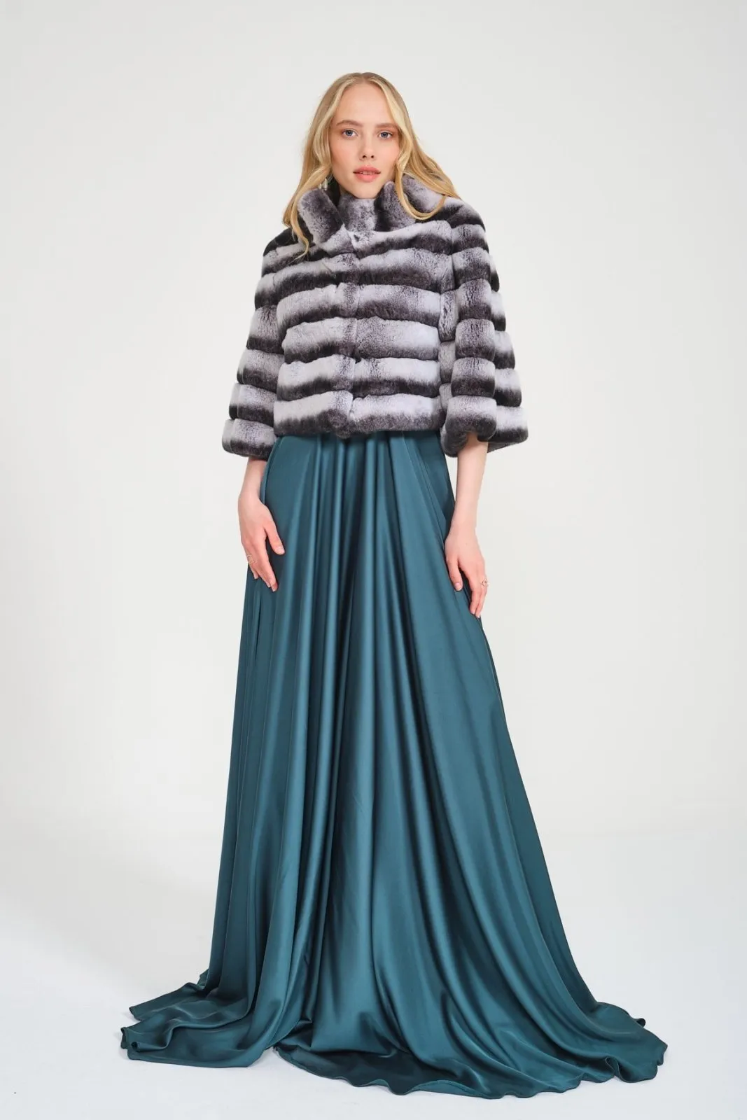 Naturel Chinchilla Pattern Rex Fur Jacket