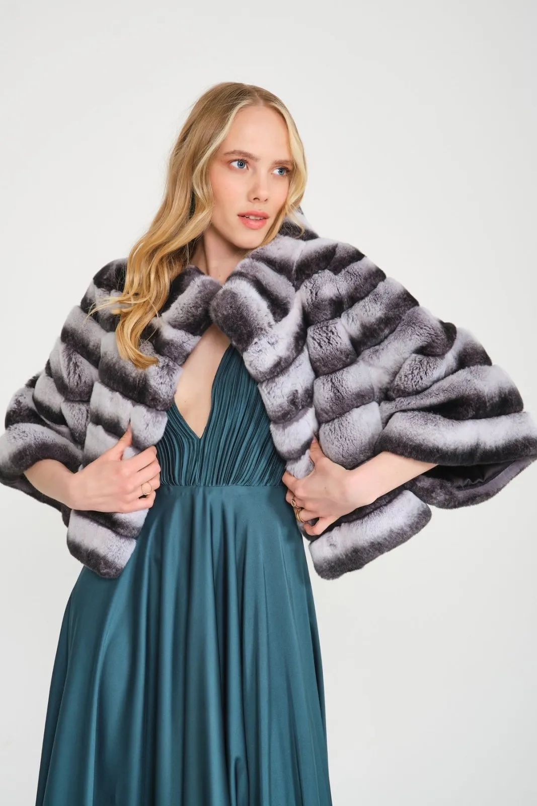 Naturel Chinchilla Pattern Rex Fur Jacket