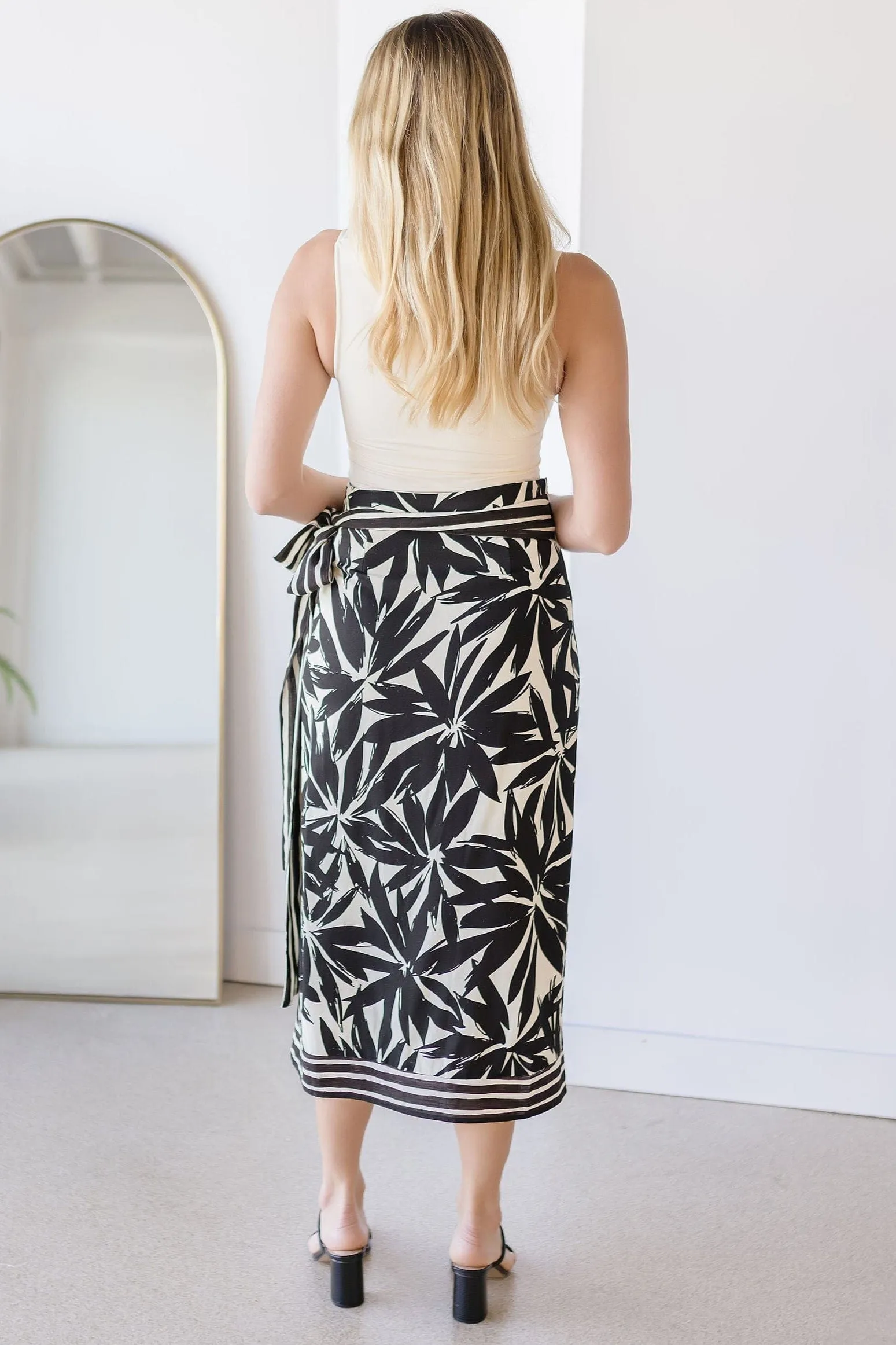 Noir Floral Linen Wrap Skirt